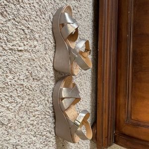 Kork-ease gold platform sandals, size 9